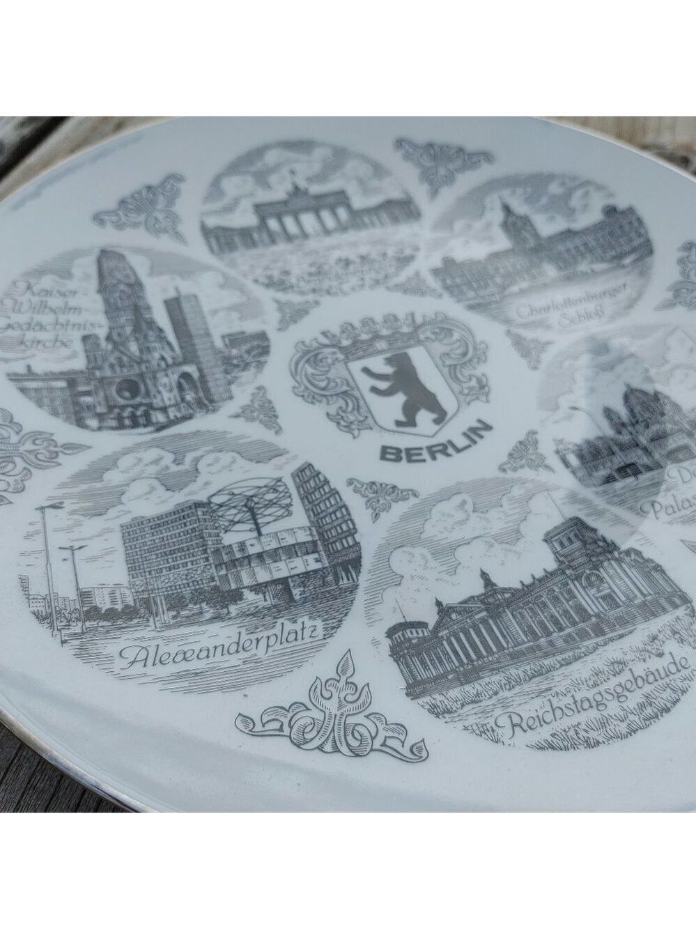 Vintage BERLIN Collector Plate Black and White Qualitat Bavaria Porcelain Muller